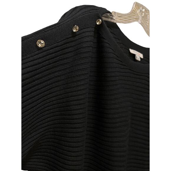 Skinnygirl Jeans Luna Boat Neck Ribbed Knit Sweater Black Button Shoulder Small - Picture 5 of 8